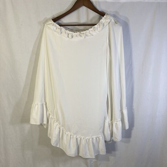 SHOW ME YOUR MUMU white one shoulder wide sleeve ruffled flounce hem top M - Picture 8 of 15